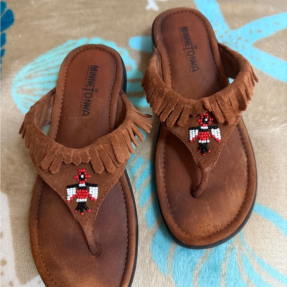 Minnetonka Shoes - Minnetonka Brown Beaded Fringe Sandals~Size 6~EUC